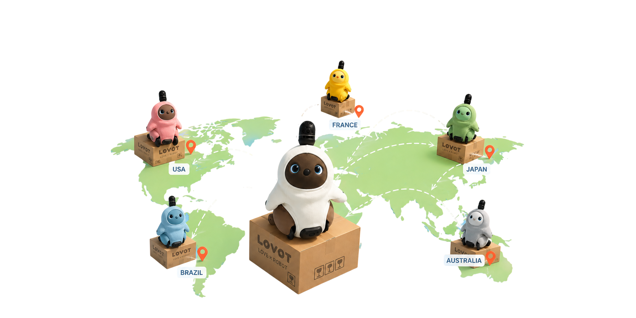 Map of successful LOVOT deliveries worldwide